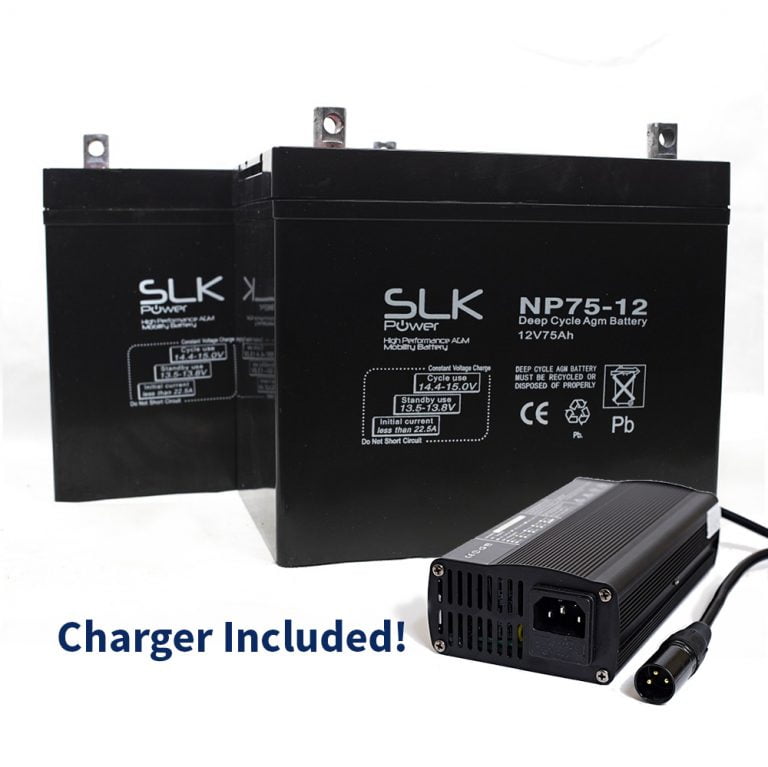 2 X 12v 75ah Mobility Scooter Batteries Charger Bundle Slk Mobility